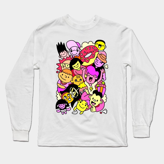 Happy kid cartoon doodle collection Long Sleeve T-Shirt by 9georgeDoodle